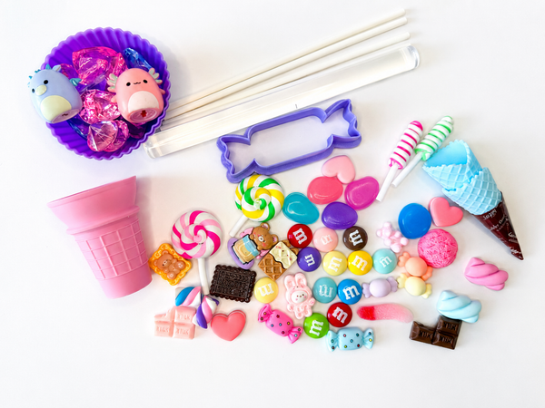 Candyland Playdough Kit a colourful sensory playdough kit with pastel coloured playdough, candy themed accessories and playful tools for imaginative play