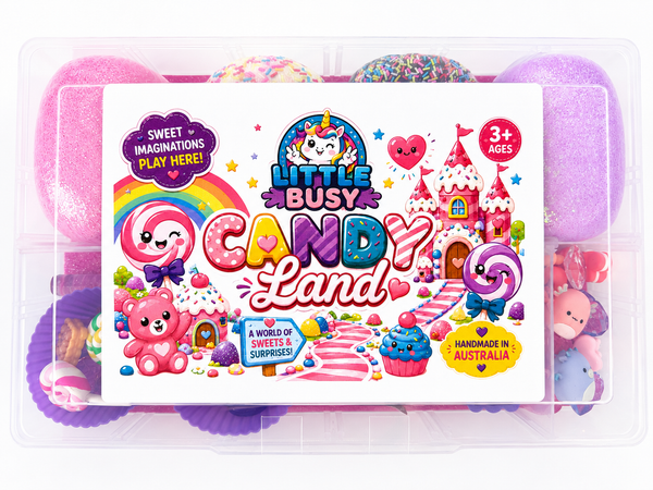 Candyland Playdough Kit a colourful sensory playdough kit with pastel coloured playdough, candy themed accessories and playful tools for imaginative play
